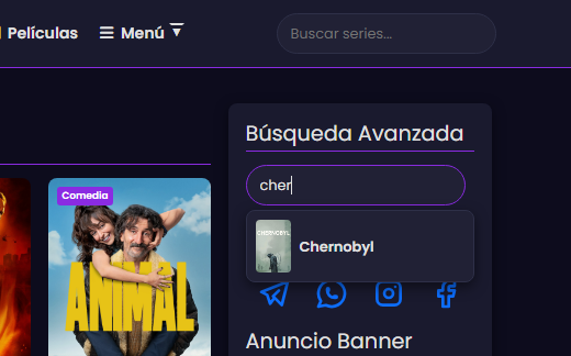Captura de pantalla de la búsqueda avanzada de series
