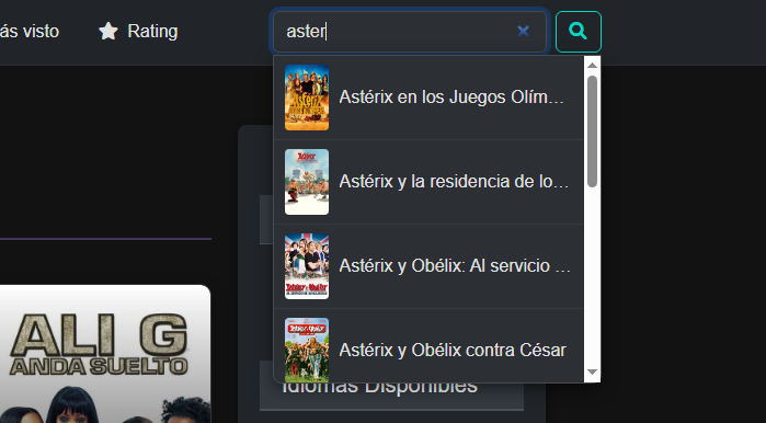 Captura de pantalla de la búsqueda avanzada de películas