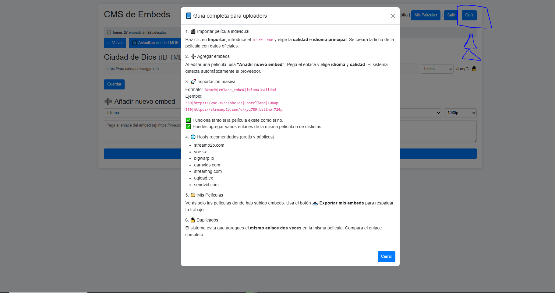 Captura: Mis Películas y Exportar